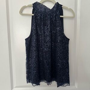 J.Crew Tie-neck top in metallic lace